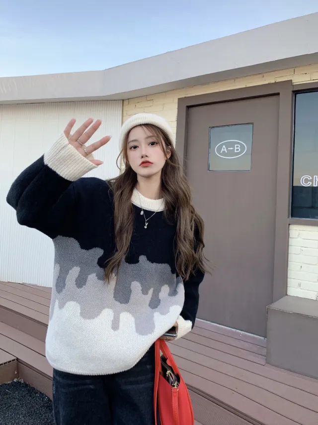 New Women's Loose Temperament Thick Knit Sweater Black - Shop at LoveMi