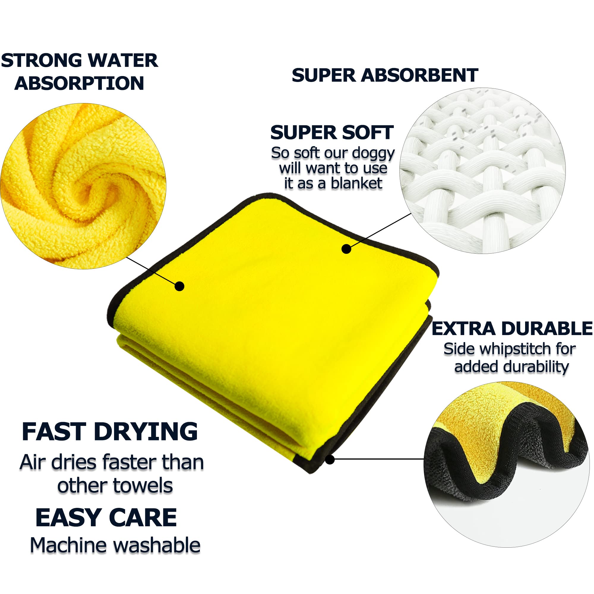 Dog towels for drying dogs, drying towel, dog bath towel, quick-drying pet dog and cat towels, soft fiber towels robe super absorbent quick drying soft microfiber pet towel for dogs, cats yellow