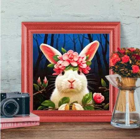 5D Diamond Painting With Round And Square Beads Craft Embroidery Kit With Rabbits And Rhinestones Art Deco Photo Color - Shop at LoveMi