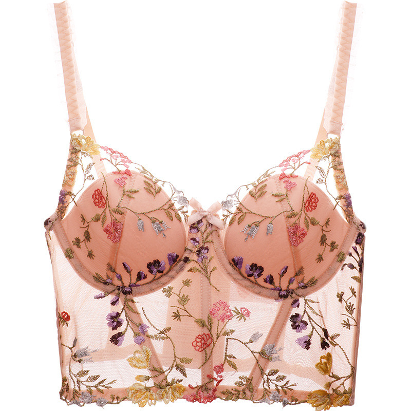 Women's Fashion Embroidery Retro Push Up Underwired Bra