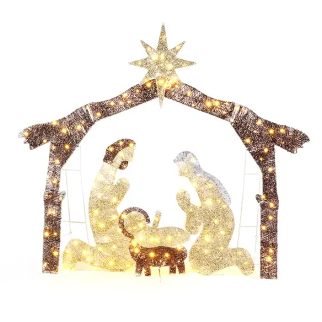 6ft Brown Roof 190LED Lights Nativity Scene