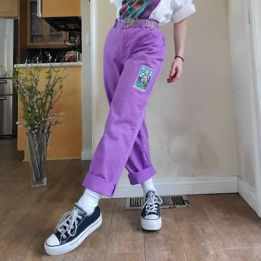 Ladies Mid Waist Temperament Commuter Purple Loose Jeans