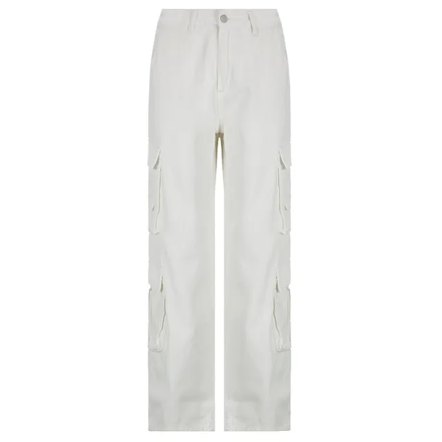 Leg high Waist Straight Tubular Casual Frock Trousers White - Shop at LoveMi