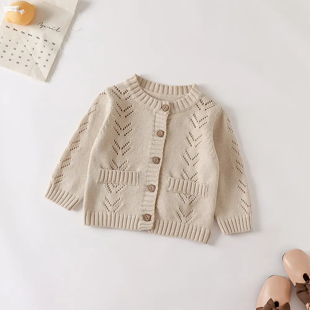 Solid Sweet Net Colour Mesh Knitted Jacket Long Sleeve Newborn Children's Clothing