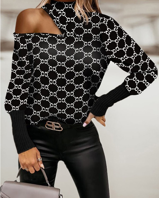 Title 4, Womens Round Neck Geometric Print Leaky Shoulde...