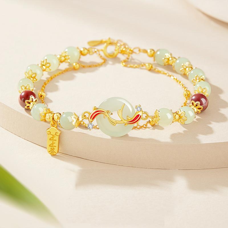 Koi Peace Buckle Bracelet Women's Light Luxury Niche Design Imitation Hetian Jade Bracelet Valentine's Day Gift