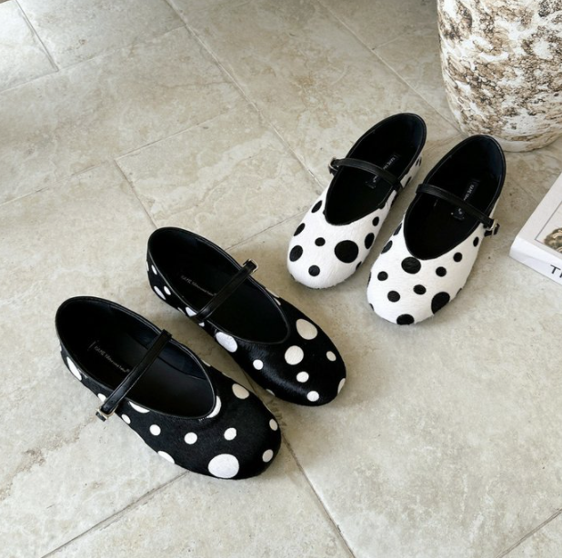 Women Vintage Flat Slip On Mary Janes, Round Toe Polka Dot Mesh Breathable Low Cut Shoes, Versatile Black Casual Flats product image