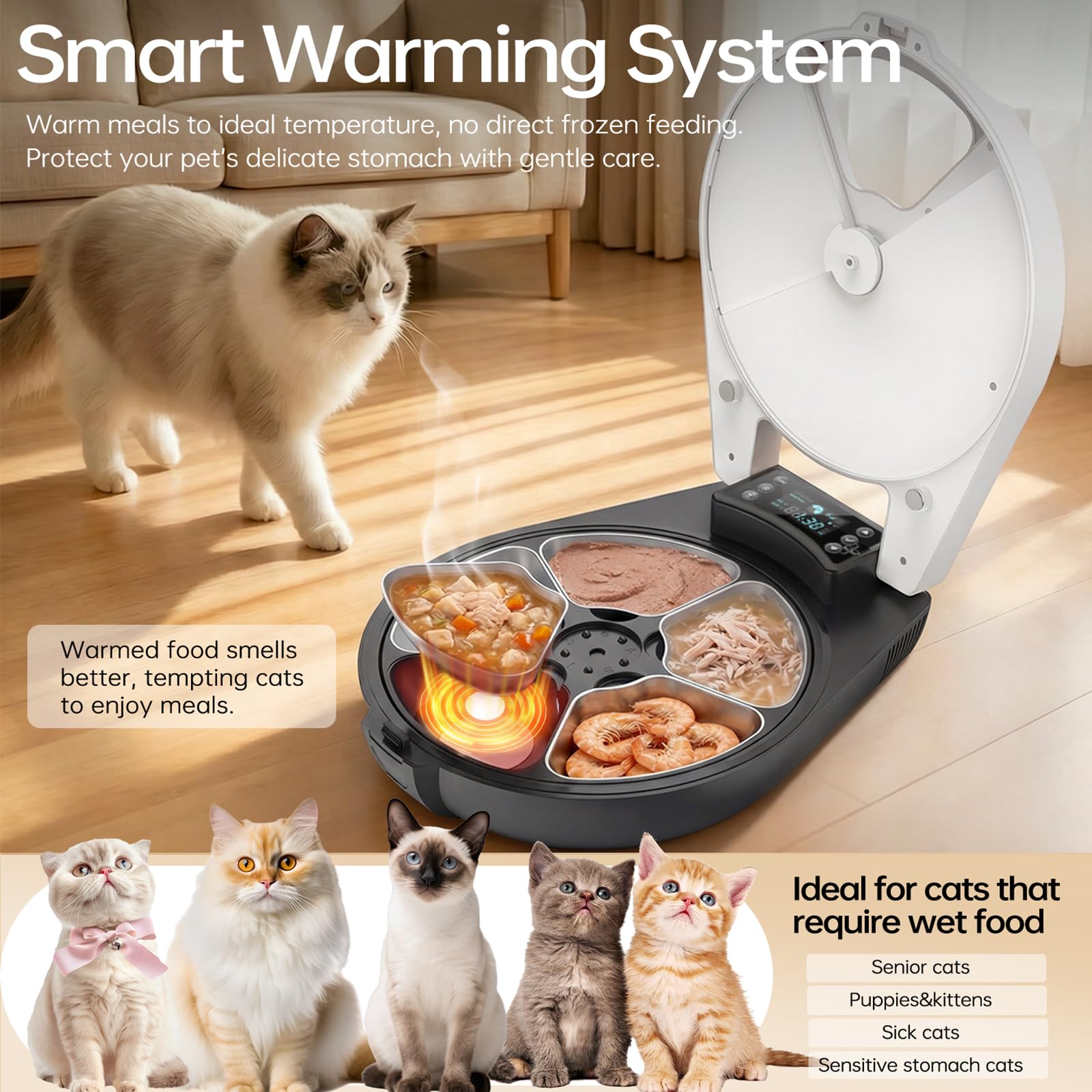 Automatic Wet Food Cat Feeder, 3 Days 5 Freshness Meals Refrigerated Auto Cat Feeder, Semiconductor Cooling & Heating With 304 Stainless Steel Bowl, Programmable Timer Cat Food Dispenser — foto 4
