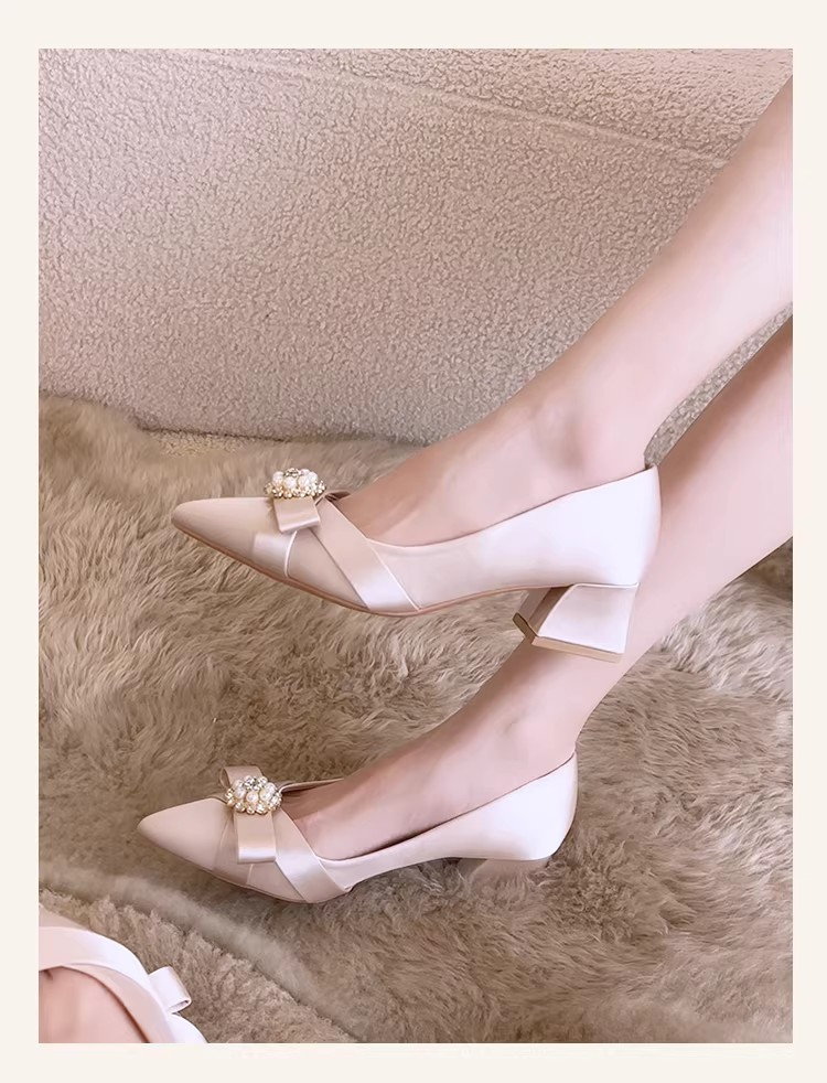 Satin Block Heel Pumps, picture 4 of 5