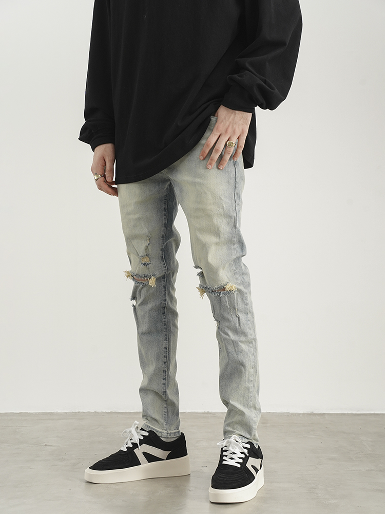 Title 4, Ripped washed yellowed slim-fit jeans, perfect ...