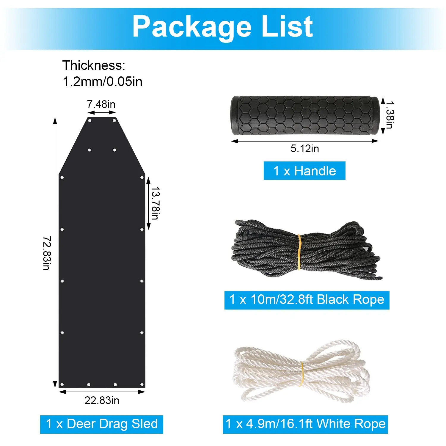 Deer Drag Sled With Handle Deer Cart Game Hauler Snow Sledding Pad Hunting Gear Supplies With 32.8FT Black Rope 16.1FT White Rope For Hunting Ice Fishing Haulin