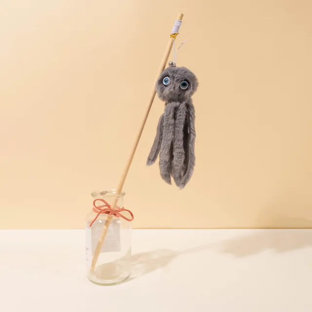 Lovely Toy For Indoor Kitten Cat Furry Octopus Toy With Eyes Long Stick Cat And Kitten Funny Toy Gray - Shop at LoveMi