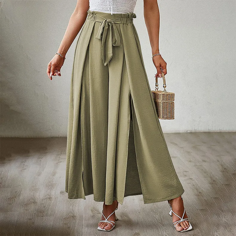 Bow-Waist Wide Leg Trousers
