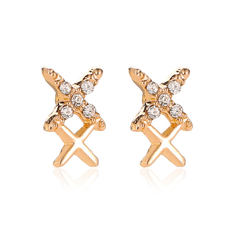 Double X Letter Ladies Earrings Fashion Wild Cross Earrings Diamond Character Earrings