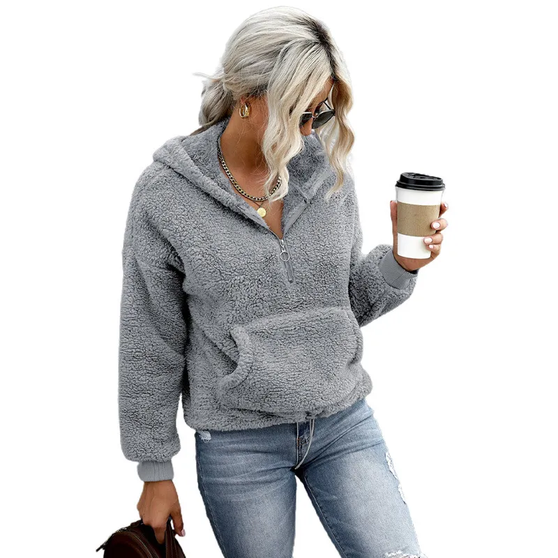 Women's Autumn And Winter European And American Solid Color New Zipper - Grey