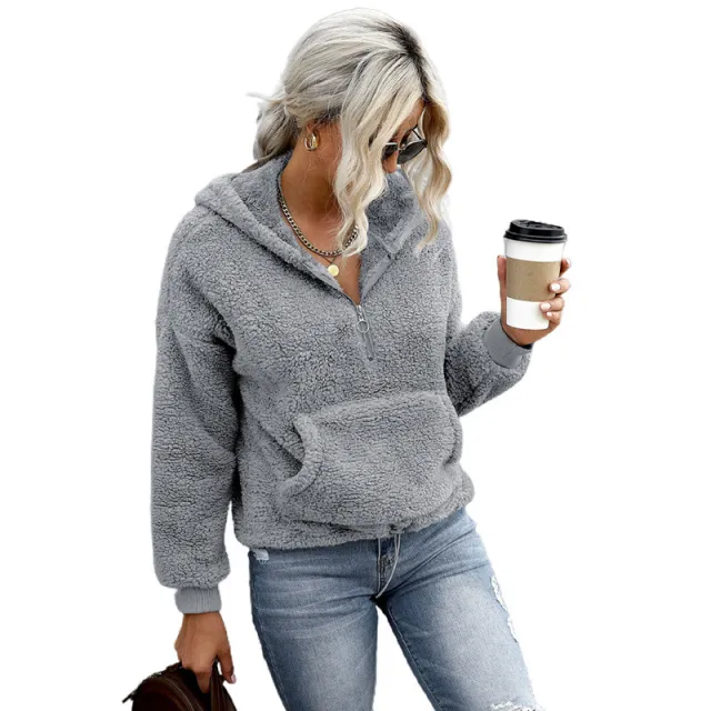 Women's Autumn And Winter European And American Solid Color New Zipper Grey - Shop at LoveMi
