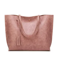 New Women's Fashion Tassel Large Capacity Shoulder Handbag - Pink - View 1