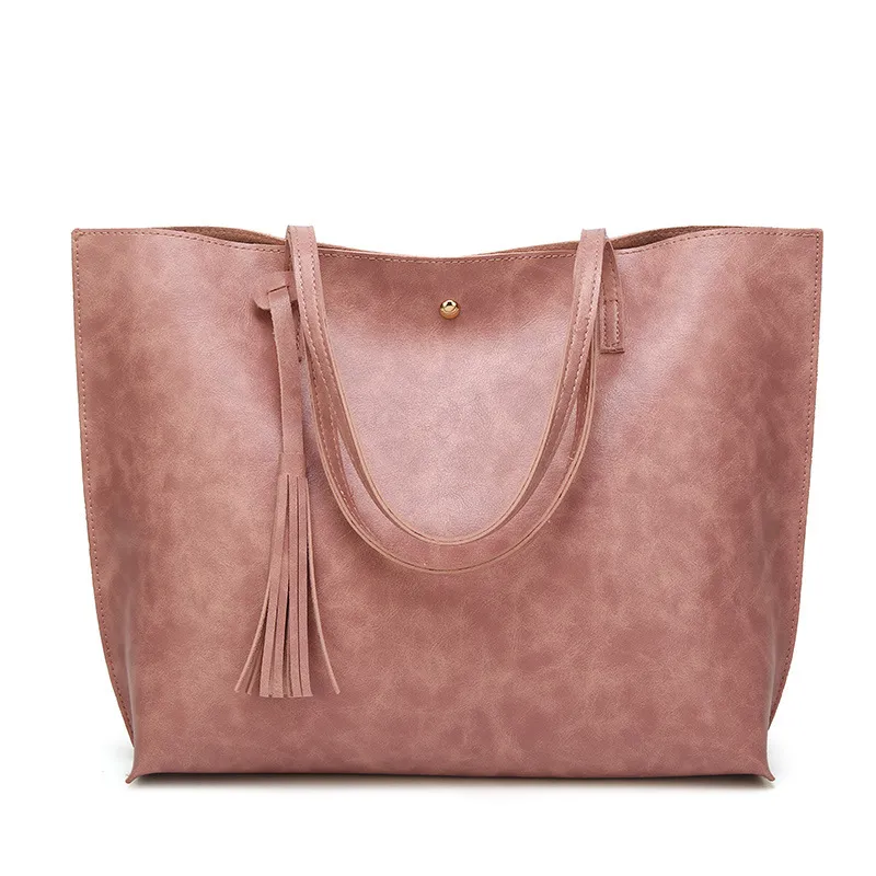 New Women's Fashion Tassel Large Capacity Shoulder Handbag - Pink