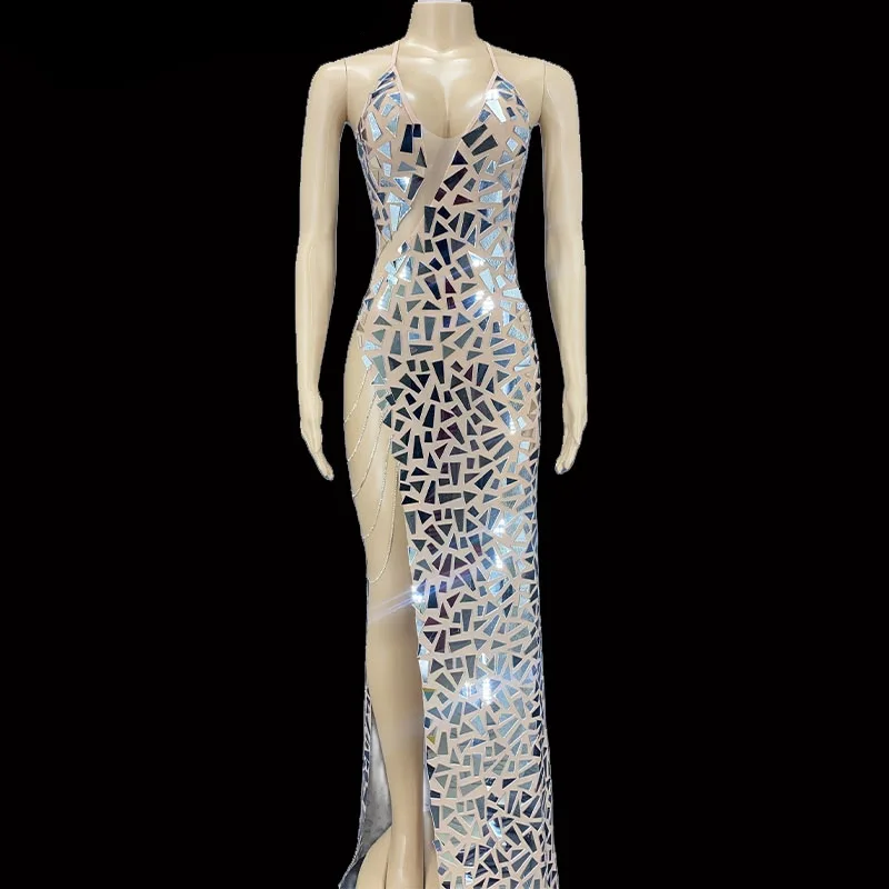 Shining Mirrors Sexy Sleeveless Backless Party Dress with Neck