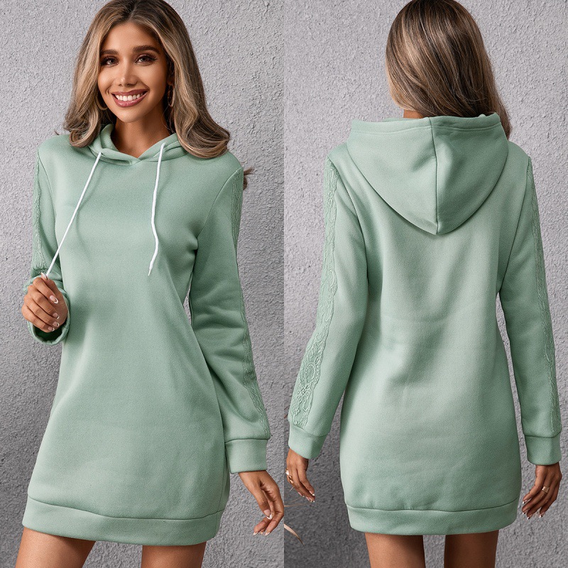 Loose Casual Solid Color Mid Length Hooded Sweater Women