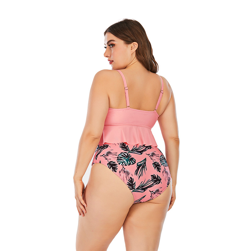 Swimsuit Women’s Triangle High Waist Printed Solid Color Tankini Swimsuit