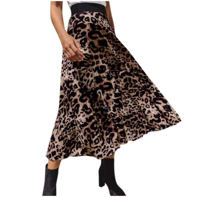 Title 2, Womens Leopard Print Pleated Skirt Ladies Elas...