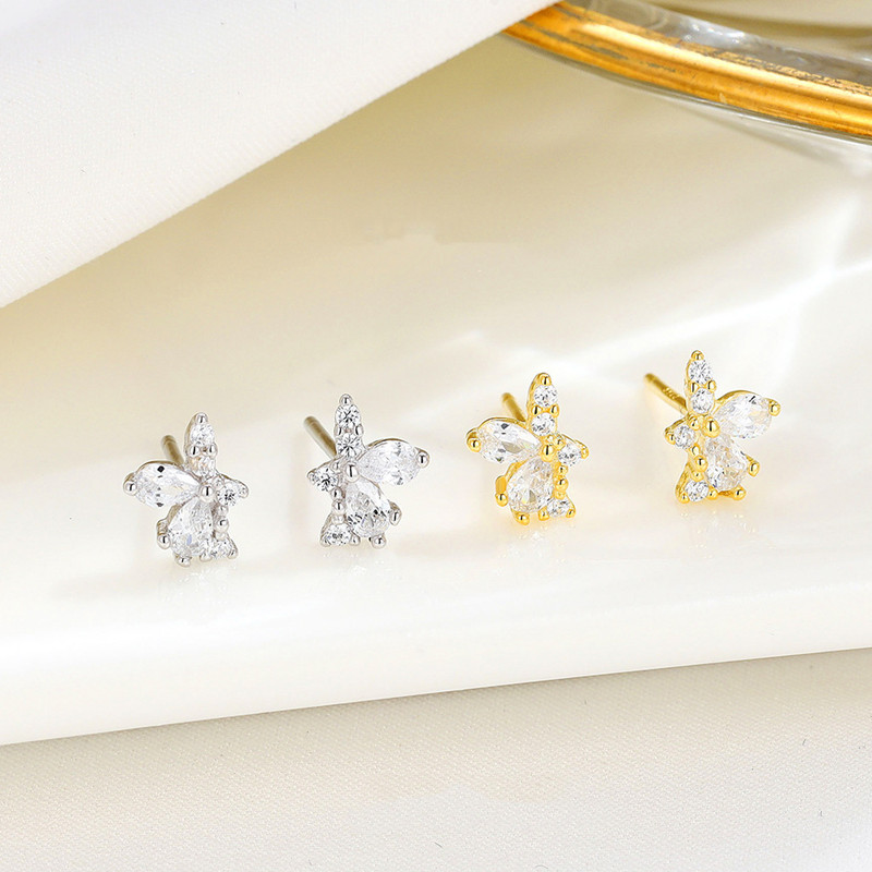 Sterling Silver Residual Flower Ice Crystal Stud Earrings Small Delicate Earrings