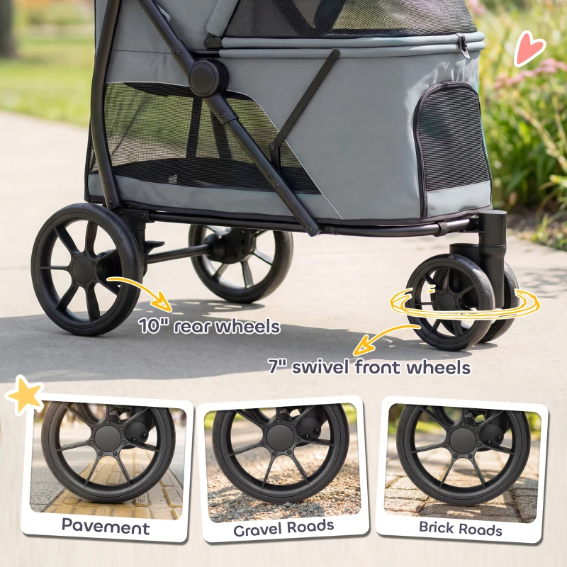 Poussette pour animaux de compagnie à 3 roues avec pliage rapide facile en un clic – Image 6