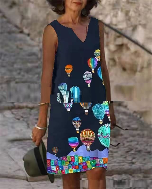 Title 3, New Summer Sleeveless Vest V-neck Printed Dress