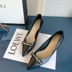 Black Low-top High Heels Cowhide Fashion - Black - View 1