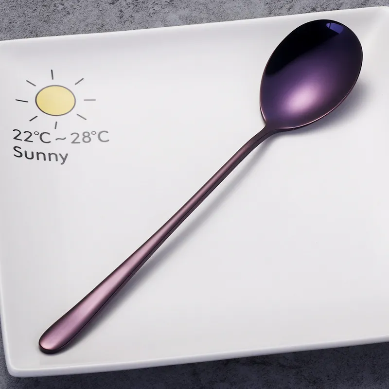 Tableware titanium plated long handle spoon - Purple