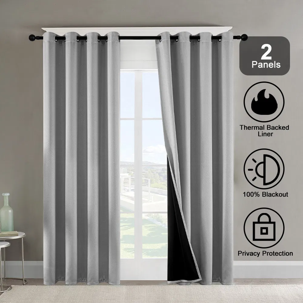 Polyester Grommets Thermal Insulated With Coated Lining 52 In. W X 84 In. L Indoor Blackout Curtains 3 Colors Available,Set Of 2