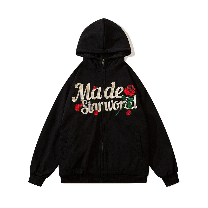 American Retro Street Embroidered Letter Hoodie