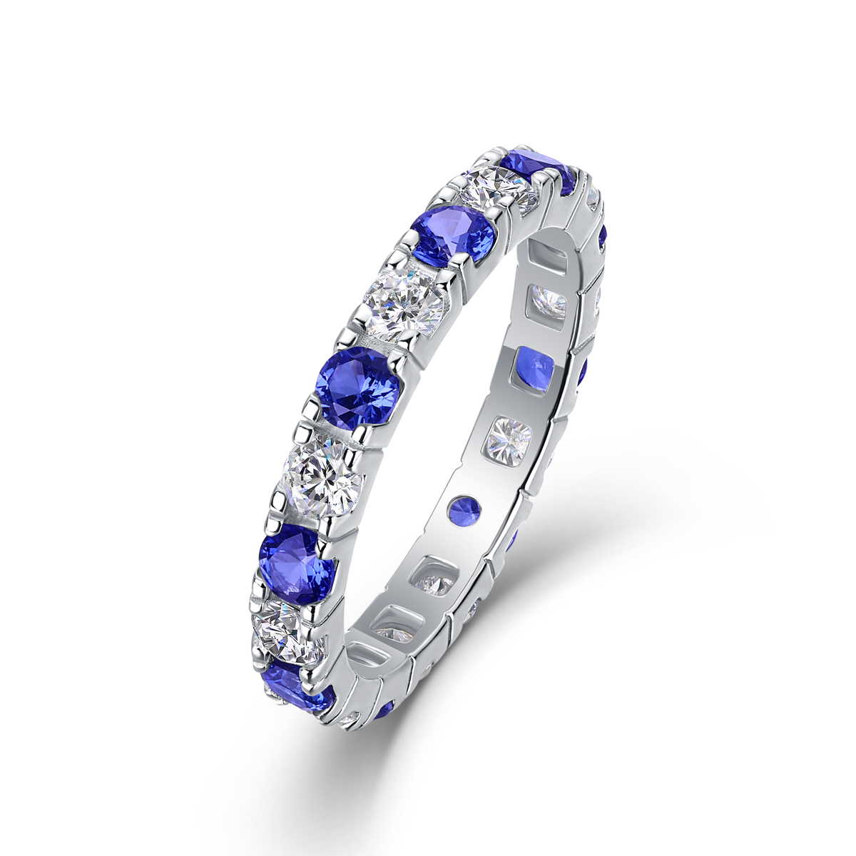 Dainty Blue Sapphire Sterling Silver Eternity Ring