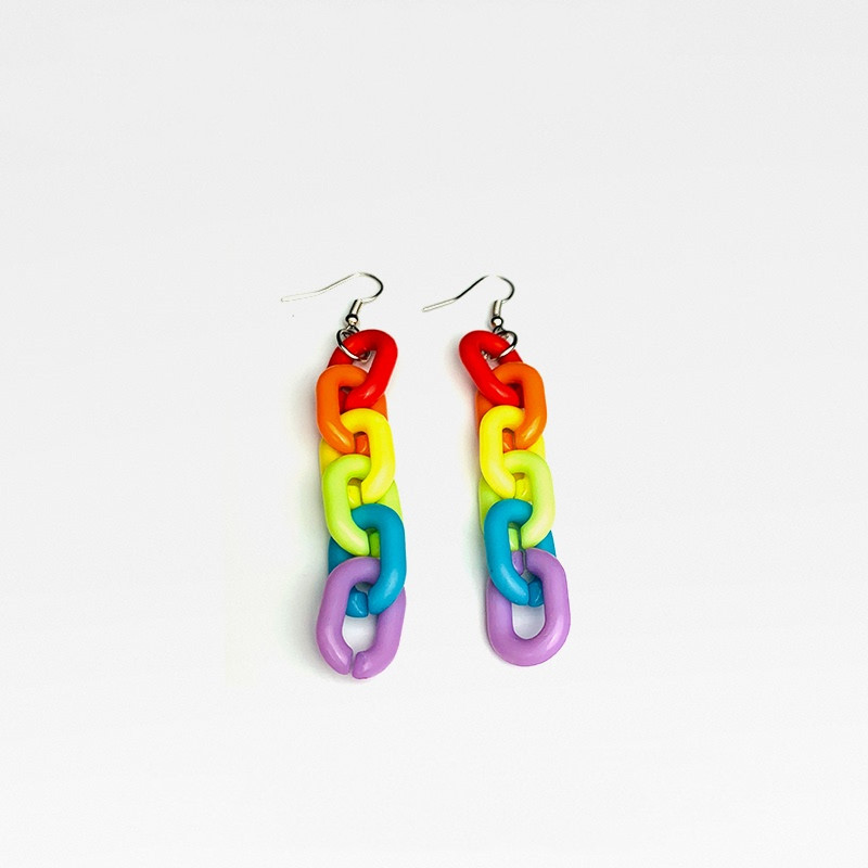 Six-color Rainbow Acrylic Chain Earrings Japanese Color Temperament