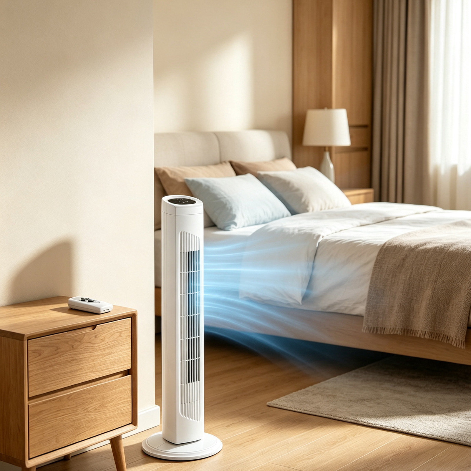 32 Inch Tower Fan With Remote & Touch Control, 110V 45W Quiet Oscillating Column Fan, Copper Motor, 3 Speeds 3 Modes, 7.5H Timer, Slim White Standing Fan For Bedroom Living Room Home Use — foto 7