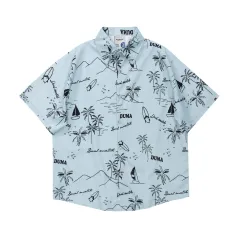American Street Trend Retro West Coast Style Short Sleeves - Grey Blue - View 1