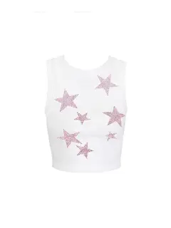 Stars Hot Drill Vest Spice Girl Tight Height Waist - White - View 1