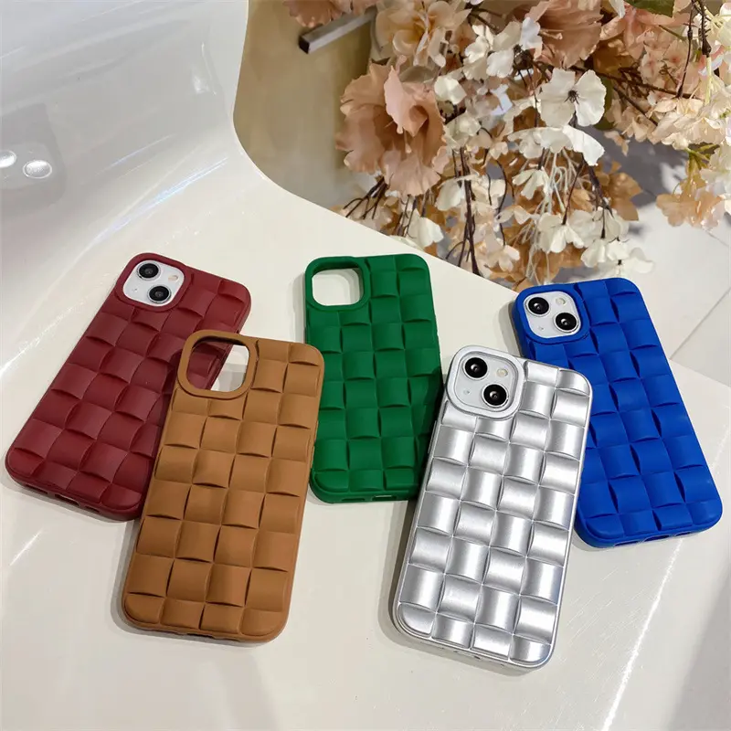 Ins Simple Solid Color Woven Pattern Mobile