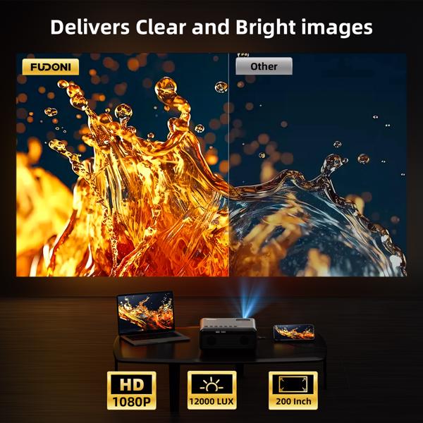 Portable Projector with WiFi & Bluetooth | Native 1080P, 4K Support, High-Brightness LED Outdoor Movie Projector - Image 3