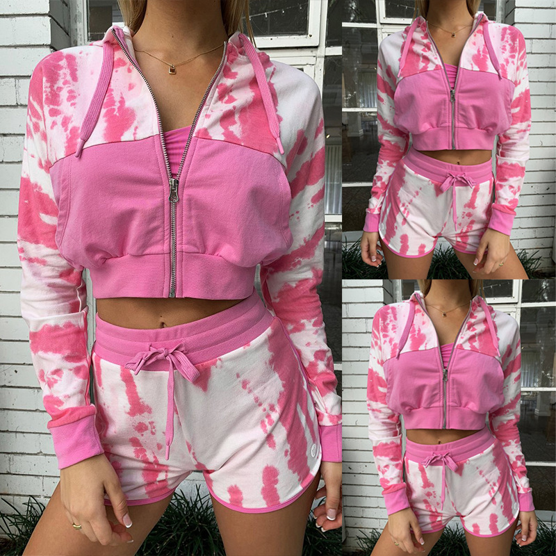 Tie-Dye Printing Stitching Long-Sleeved Hooded Home Set