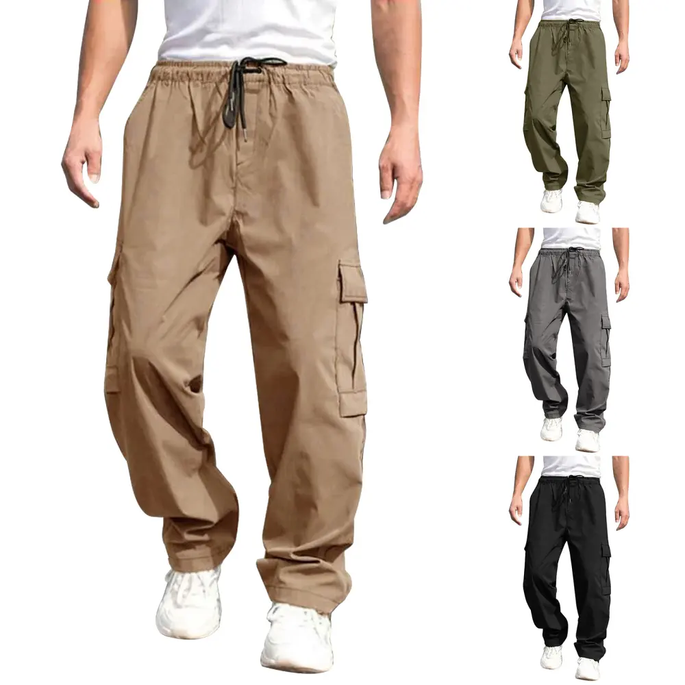 Casual Cargo Pants for Men Loose Straight Drawstring Waist