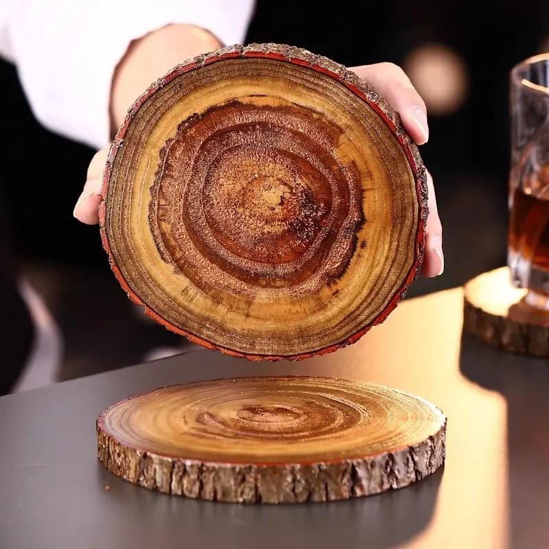 Solid Wood Coasters, Round Natural Wooden Stake