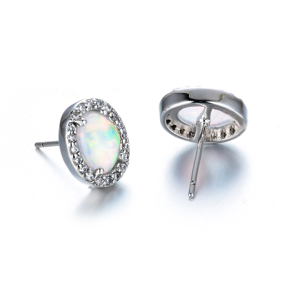 Title 1, Oval White Opal Edge White Small Diamond Studs