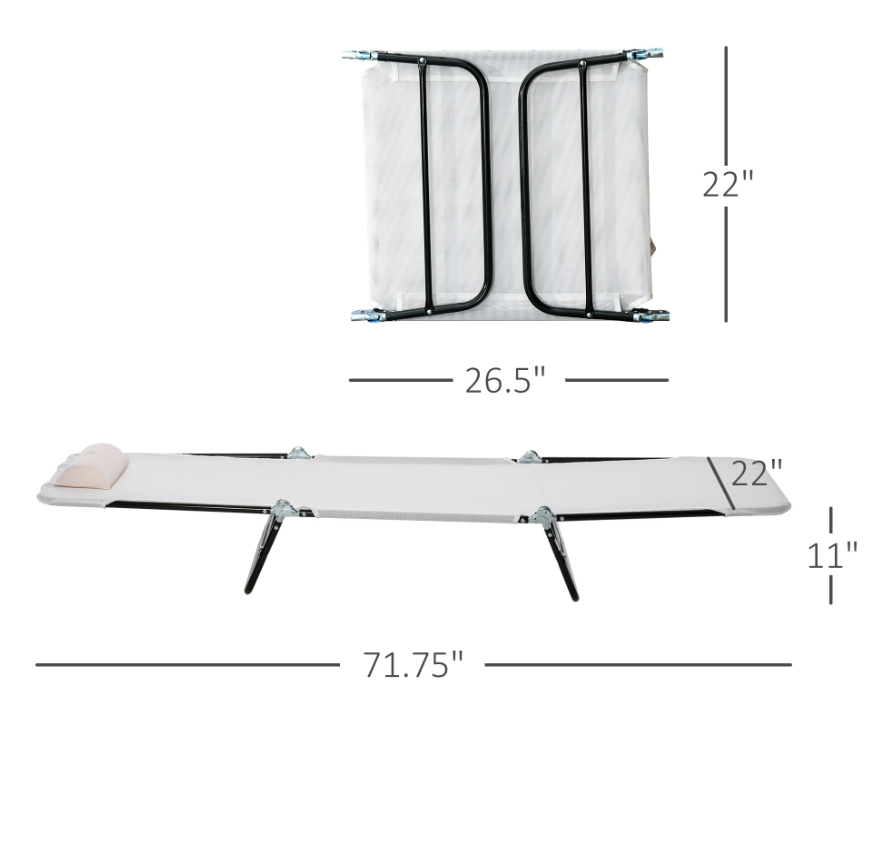 Folding Chaise Lounge Chair, Cream White, 5-Level Adjustable With Headrest, Breathable Mesh For Beach & Patio_voghion.com