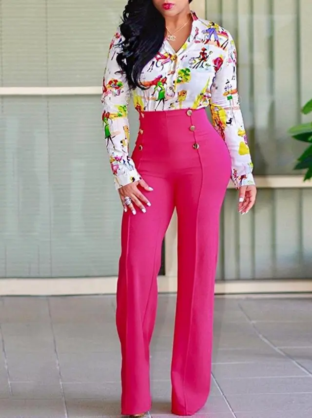 Fashionable Slim Fit Double breasted Flared Trousers With Slight Stretch Rose Red - Shop at LoveMi