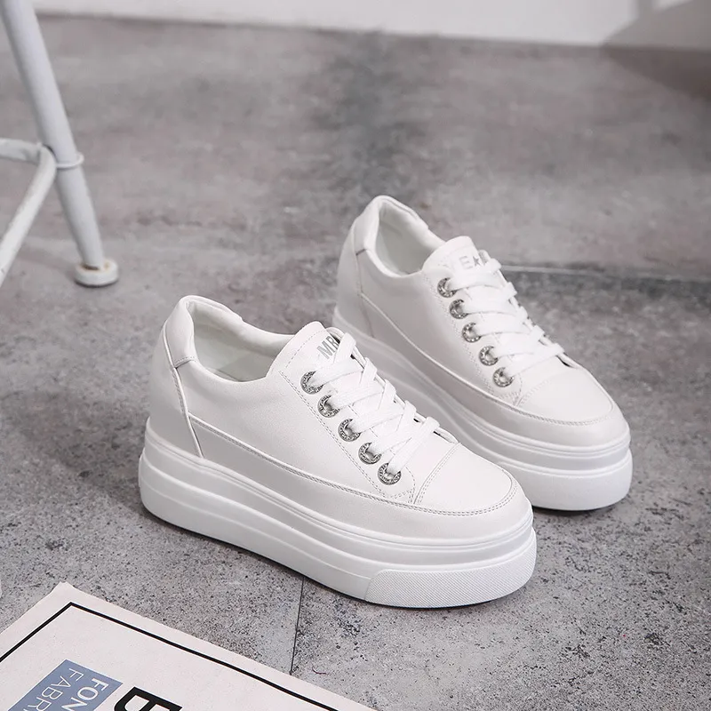 Lace-up Platform Platform High-rise Sneakers - White