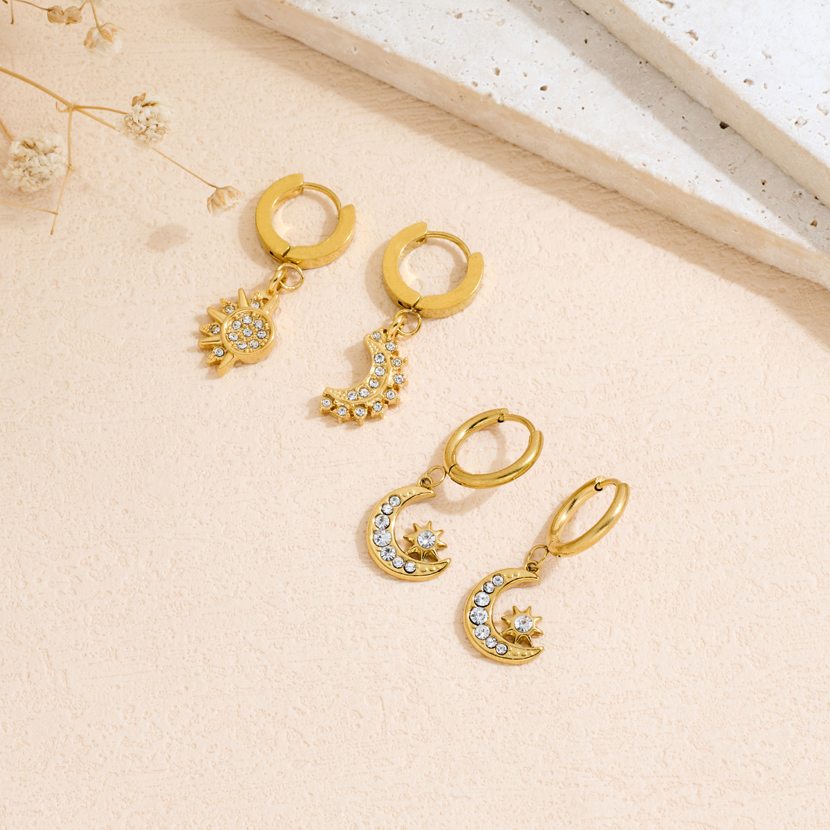 Stainless Steel Inlaid Rhinestone Earrings With Su