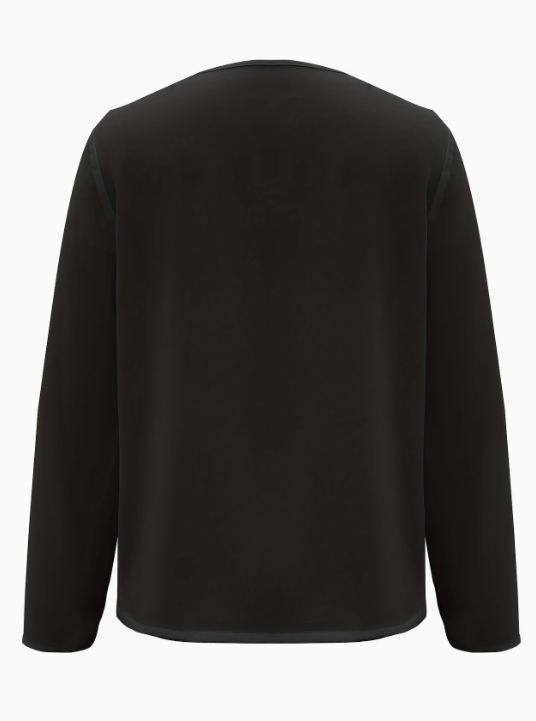Solid V-Neck Blouse Long Sleeve