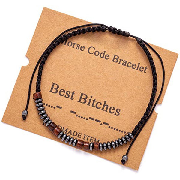 Title 10, Morse Code Bracelet Black Gallstone Wood Beads